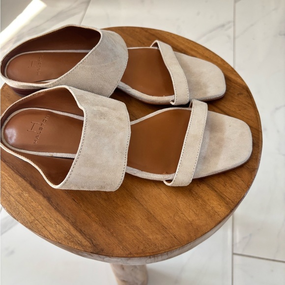 Halston Heritage Neutral Beige Suede Slide Mules - Picture 2 of 14